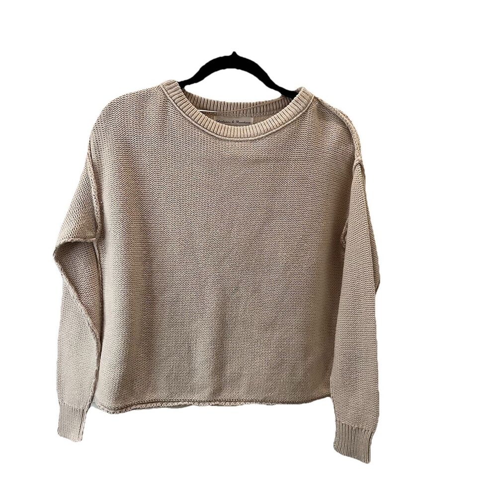 Chelsea and Theodore Cream Exposed Seam Long Sleeve Crop Sweater Womens S